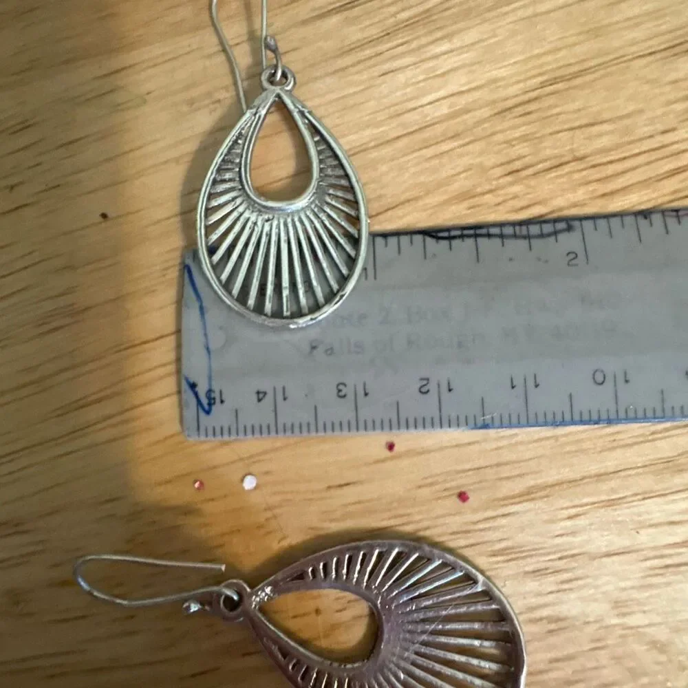 NEW, Sterling Silver Oval Dangle Earrings, Handmade, Unique - Picture 4 of 5